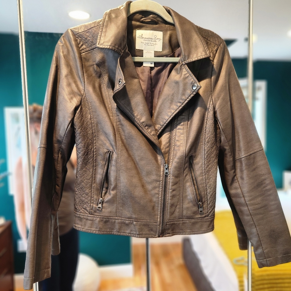 American Rag Grey moto jacket, vegan leather